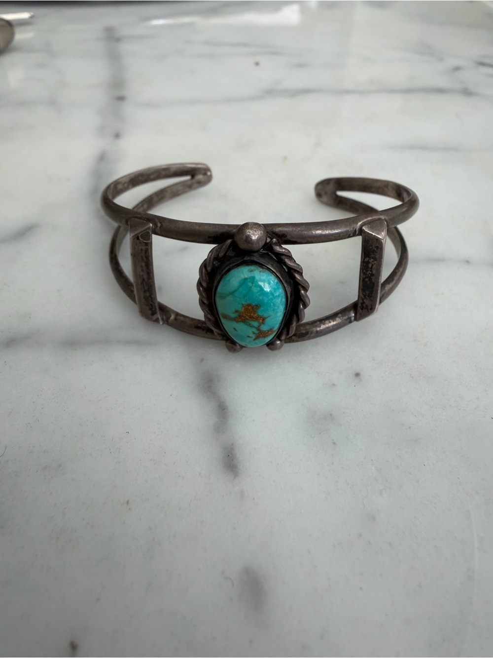 Turquoise Stone Silver Cuff Bracelet - Women's Jewelry